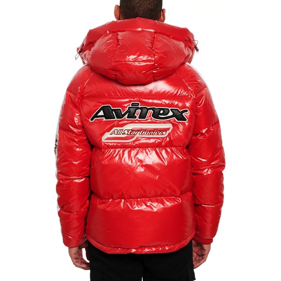 AVIREX • Salvage Red All-Star Goalers Hoodie Down Parka Jacket - Picture 5 of 12